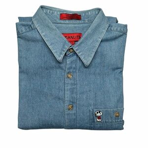 Peanuts Snoopy Sunglasses Button Up L/S Denim Shirt Blue Size 17 1/2  32/33